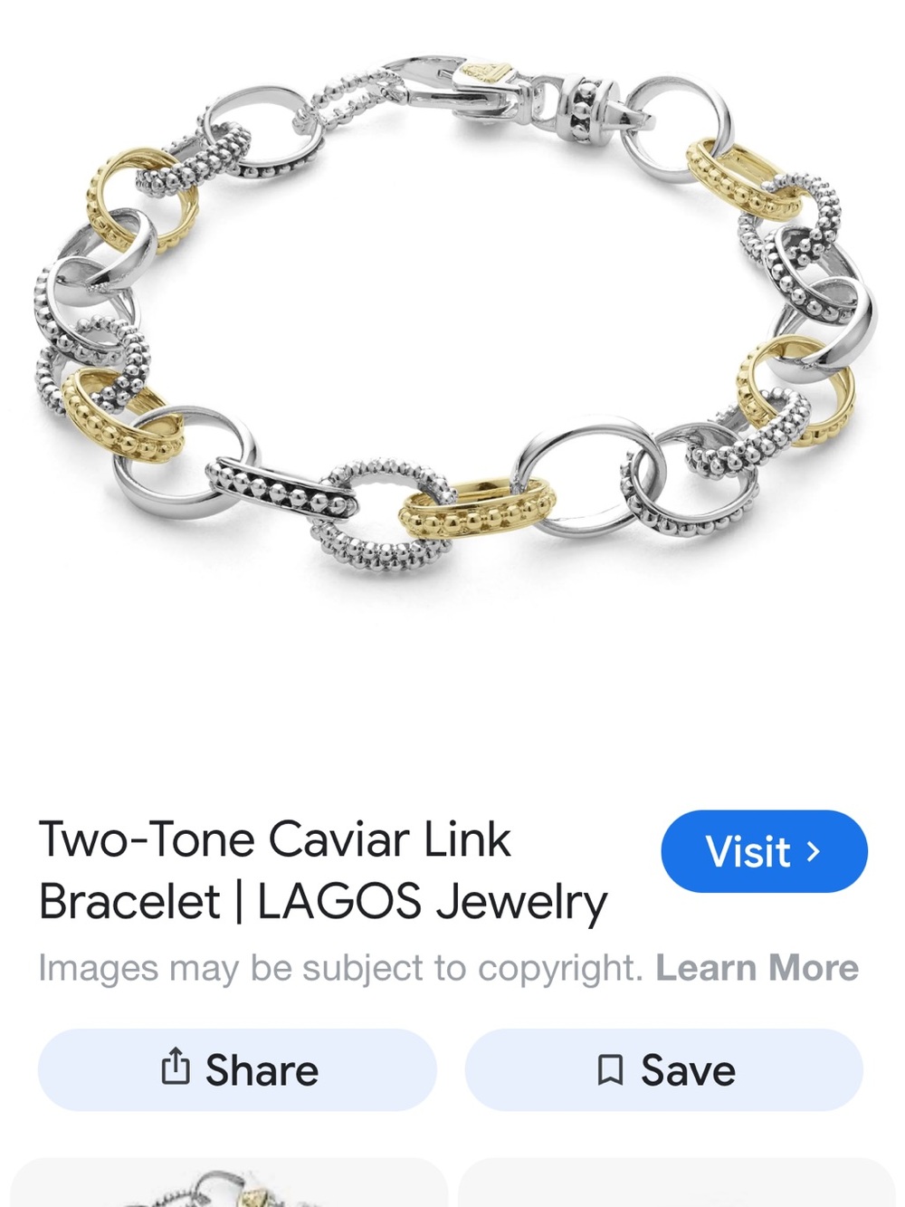 New Designer LAGOS caviar Two-Tone Link Bracelet in Silver & 18k Gold $3400 - Picture 5 of 8